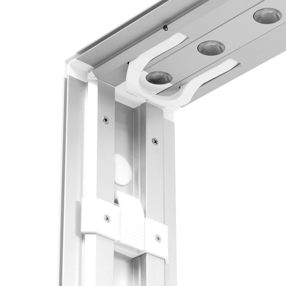 Backlit lightbox frame corner with built-in LED lights and SEG graphic channel
